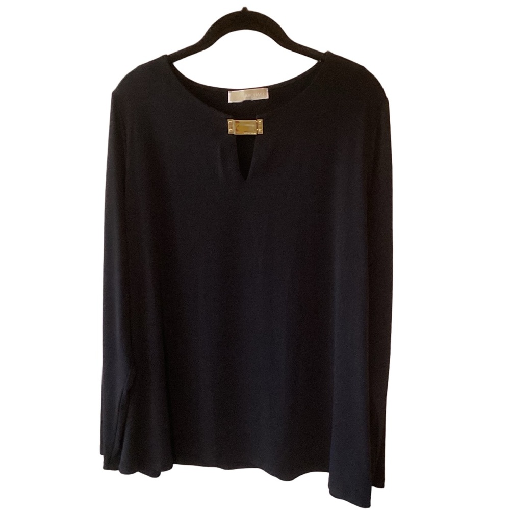 Michael Michael Kors Black Pullover Top with Gold Metal Logo XL Stretchy Office